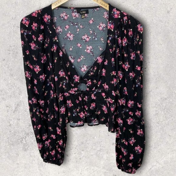 NEW AFRM Hart Floral Print Peplum Cutout Top Bohemian Nordstrom Bell Sleeve Boho - Picture 4 of 15